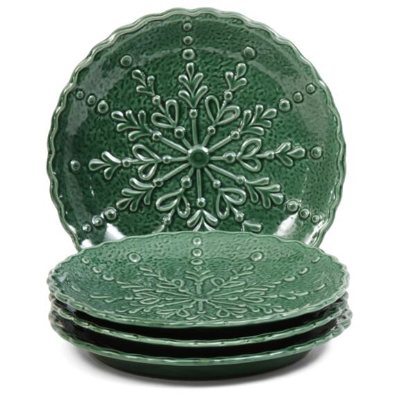 Potter's Studio Snowflake Salad Plates 7.5" Holiday Green Ceramic Set of 4 New - Picture 13 of 15